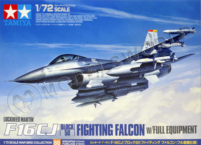 Склеиваемая пластиковая модель F-16 CJ Fighting Falcon с полным боекомплектом L=213mm. Масштаб 1:72 - фото 1