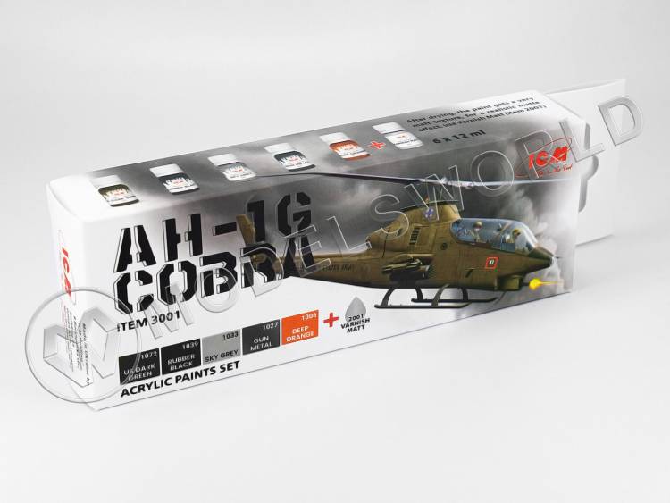 Набор акриловых красок ICM для AH-1G Cobra (ранний выпуск) ударный вертолет США, 6х12 мл - фото 1