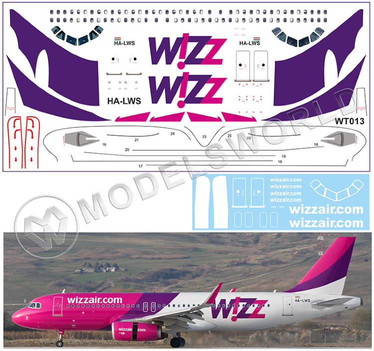 Декаль на Airbus A320 WizzAir. Масштаб 1:144 - фото 1