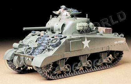 Склеиваемая пластиковая модель Американский средний танк М4 Sherman (ранняя версия) 1942г. с 3 фигурами танкистов. Масштаб 1:35 - фото 1