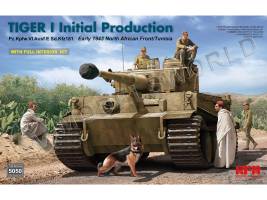 Склеиваемая пластиковая модель Немецкий танк TIGER I ранний, начало 1943 г., Северо-Африканский фронт/Тунис, с полным интерьером. Масштаб 1:35