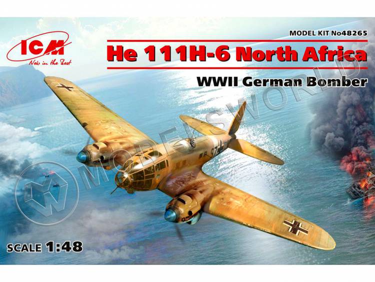 Склеиваемая пластиковая модель He 111H-6 "Северная Африка", Германский бомбардировщик ІІ МВ. Масштаб 1:48 - фото 1