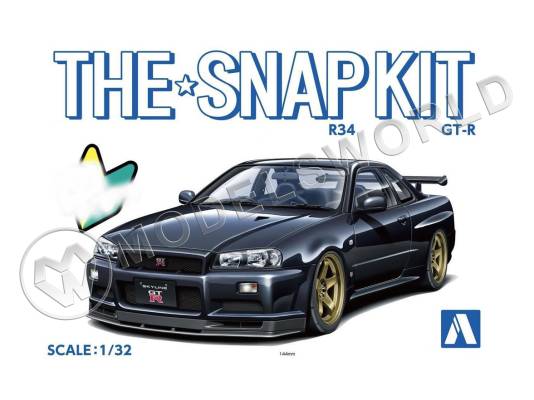 Склеиваемая пластиковая модель SNAPKIT Nissan Skyline GT-R R34 Custom Wheel (Black Pearl). Масштаб 1:32