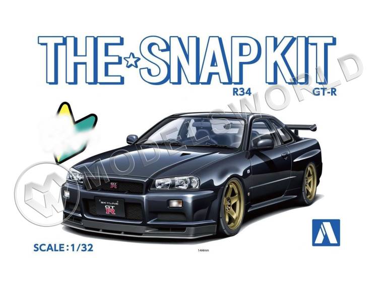Склеиваемая пластиковая модель SNAPKIT Nissan Skyline GT-R R34 Custom Wheel (Black Pearl). Масштаб 1:32 - фото 1