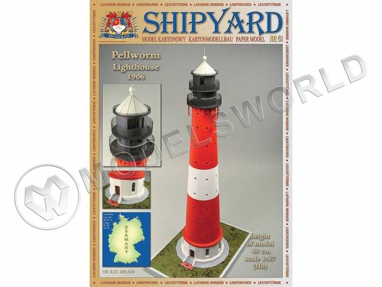 Модель из бумаги маяк "Pellworm Lighthouse" (№ 61). Масштаб 1:87 - фото 1