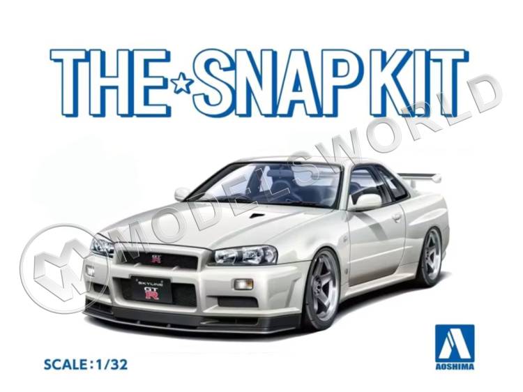Склеиваемая пластиковая модель SNAPKIT Nissan Skyline GT-R R34 Custom Wheel (Athlete Silver). Масштаб 1:32 - фото 1
