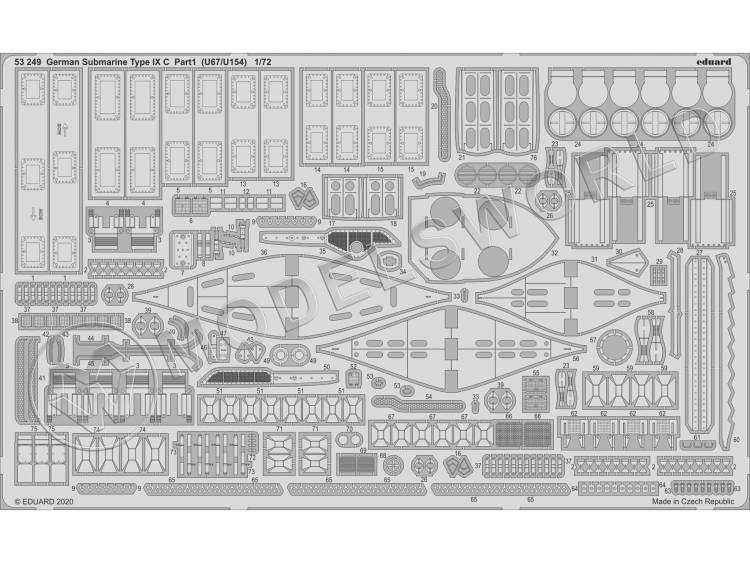 Фототравление 1:72 для модели немецкой подводной лодки Type IX C часть 1 (U67/U154), REVELL - фото 1