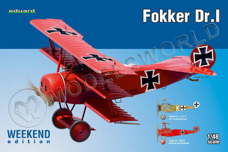 Склеиваемая пластиковая модель самолета Fokker Dr. I. Масштаб 1:48 - фото 1