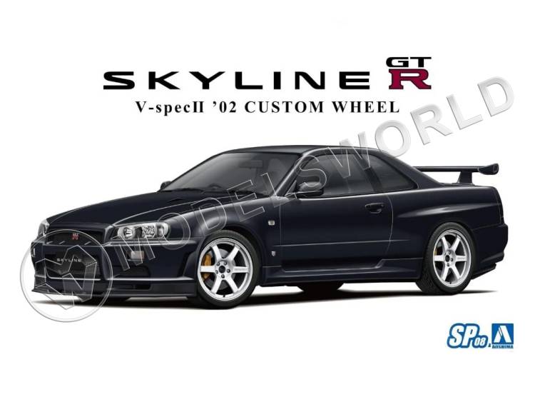 Склеиваемая пластиковая модель Nissan Skyline GT-R R34 V-Spec II Custom Wheel. Масштаб 1:24 - фото 1