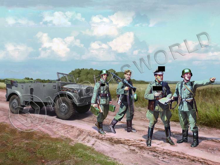 Склеиваемая пластиковая модель Horch 108 Typ 40, Германский армейский автомобиль, с германской пехотой. Масштаб 1:35 - фото 1