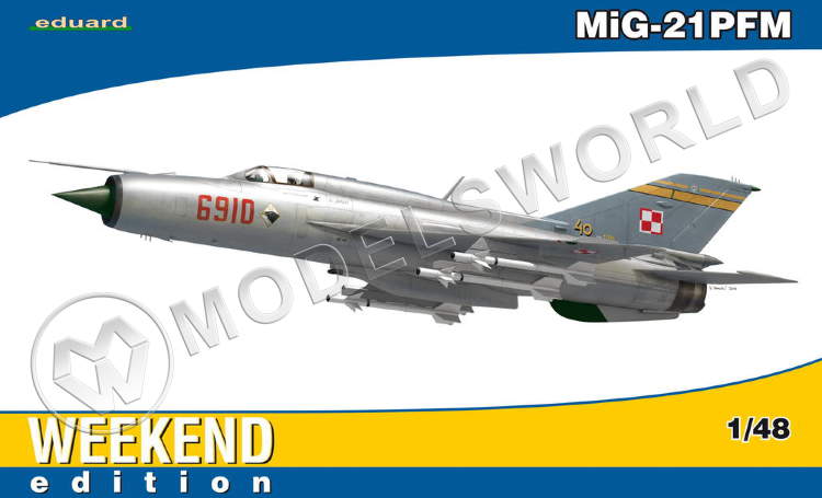 Склеиваемая пластиковая модель самолета MiG-21PFM. Масштаб 1:48 - фото 1