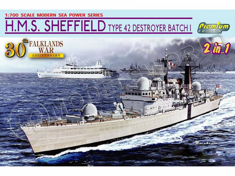 Склеиваемая пластиковая модель Эсминец H.M.S. Sheffield Type 42 (Falklands War 30th Anniversary). Масштаб 1:700 - фото 1