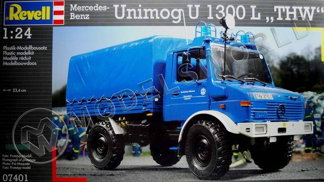 Склеиваемая пластиковая модель грузовика Unimog U1300L THW. Масштаб 1:24 - фото 1
