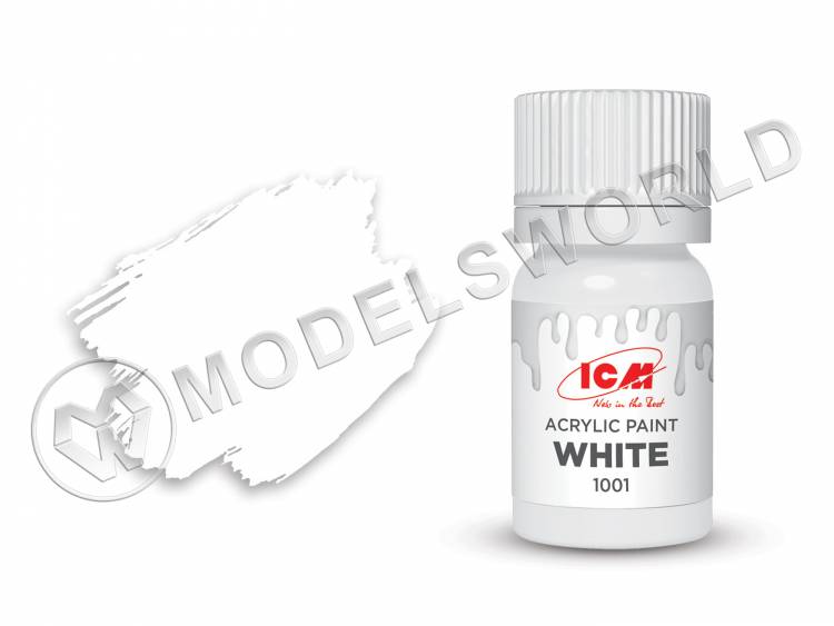 Акриловая краска ICM, цвет Белый (White), 12 мл - фото 1