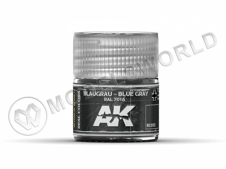 Акриловая лаковая краска AK Interactive Real Colors. Blaugrau-Blue Grey RAL 7016. 10 мл - фото 1