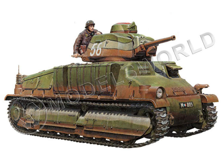 Склеиваемая пластиковая модель средний французский танк SOMUA S35 (с 1 фигурой). Масштаб 1:35 - фото 1