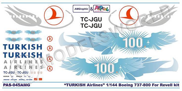 Декаль на Boeing-737/800 Turkish Airlines. Масштаб 1:144 - фото 1