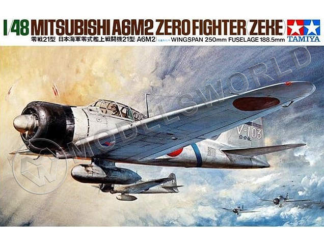 Склеиваемая пластиковая модель японского самолета A6M2 Type 21 Zero Fighting. Масштаб 1:48 - фото 1