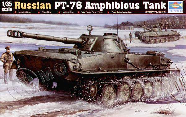 Склеиваемая пластиковая модель Russian PT-76 Light Amphibious Tank. Масштаб 1:35 - фото 1