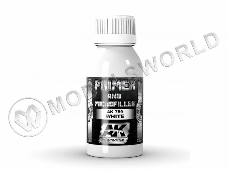 Грунтовка AK Interactive WHITE PRIMER AND MICROFILLER, 100 мл - фото 1