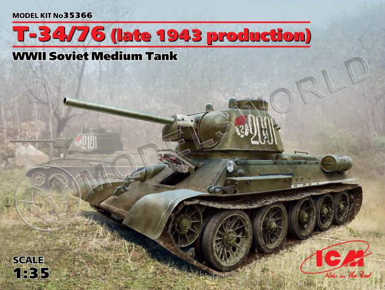 Склеиваемая пластиковая модель Т-34/76 (производства конца 1943 г.), Советский средний танк ІІ МВ. Масштаб 1:35 - фото 1