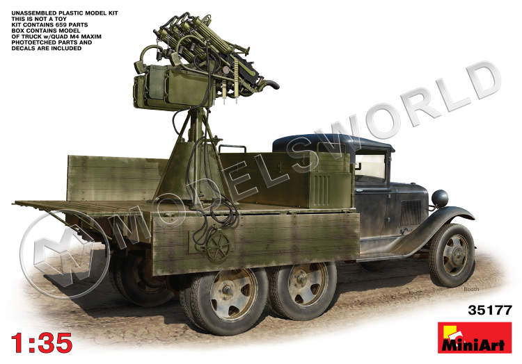 Склеиваемая пластиковая модель советский грузовик со счетверенны пулеметом Максим М4. Масштаб 1:35 - фото 1
