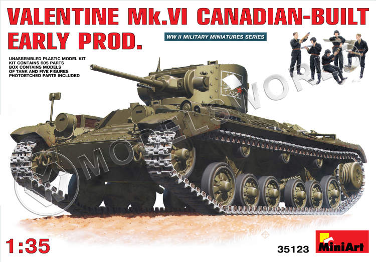Склеиваемая пластиковая модель Танк Mk.6  Valentine канадской постройки. Масштаб 1:35 - фото 1