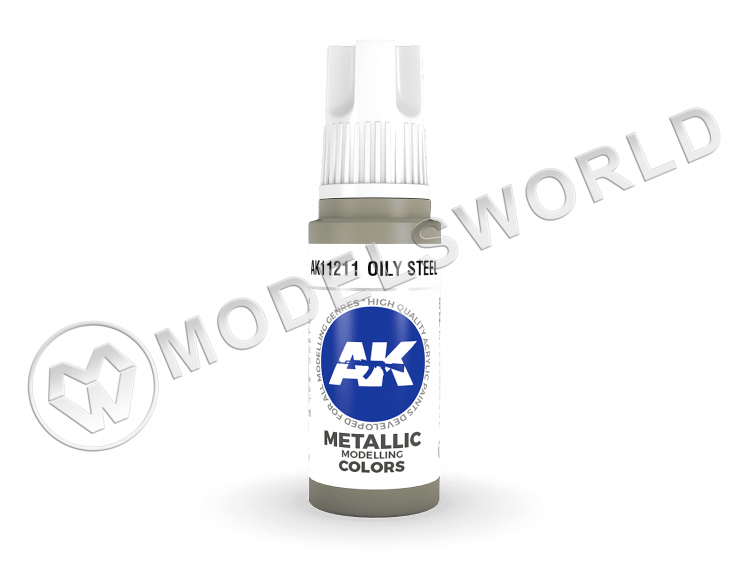 Акриловая краска AK Interactive 3rd GENERATION Metallic. Oily Steel. 17 мл - фото 1