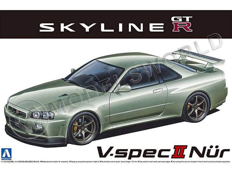 Склеиваемая пластиковая модель автомобиль Nissan Skyline GT-R V-specⅡ Nur. '02. Масштаб 1:24 Склеиваемая пластиковая модель автомобиль Nissan Skyline GT-R V-specⅡ Nur. '02. Масштаб 1:24 - фото 1