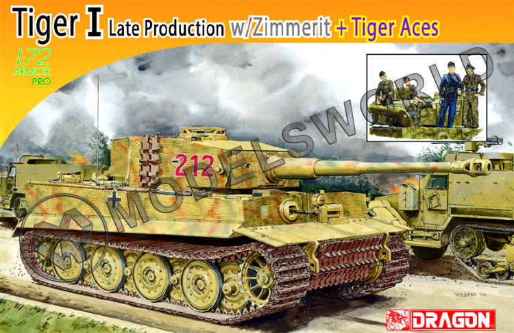 Склеиваемая пластиковая модель Немецкий танк Tiger I Late Production w/Zimmerit (бонус - фигуры танкового экипажа). Масштаб 1:72 - фото 1