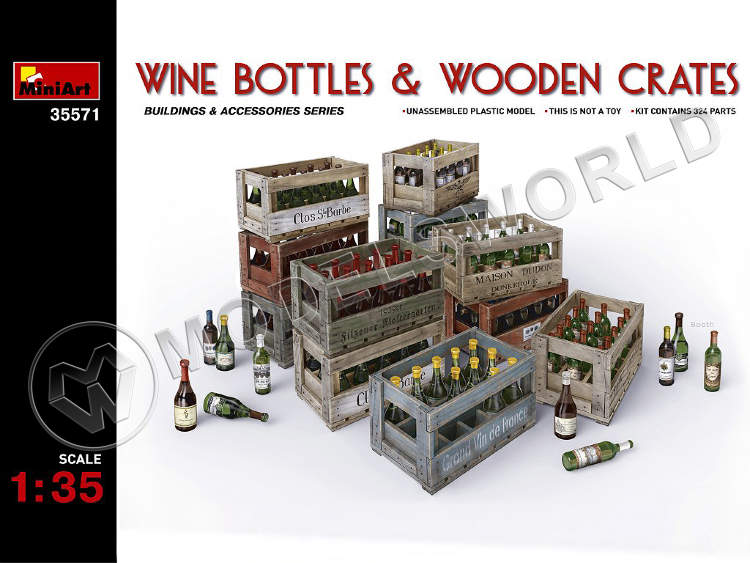 Склеиваемая пластиковая модель Винные бутылки и деревянные ящики. Масштаб 1:35 - фото 1
