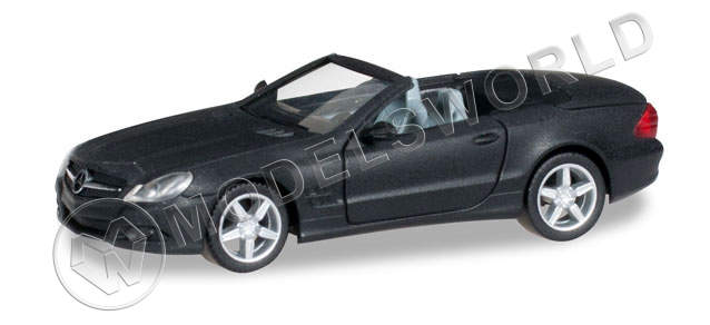 Модель автомобиля Mercedes-Benz SL-Klasse, черный матовый с хромированными ободками. H0 1:87 - фото 1