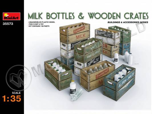 Склеиваемая пластиковая модель Молочные бутылки и деревянные ящики. Масштаб 1:35