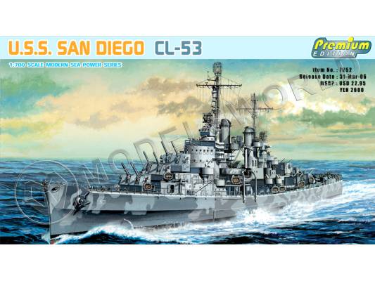 Склеиваемая пластиковая модель Легкий Крейсер U.S.S. San Diego CL-53. Масштаб 1:700