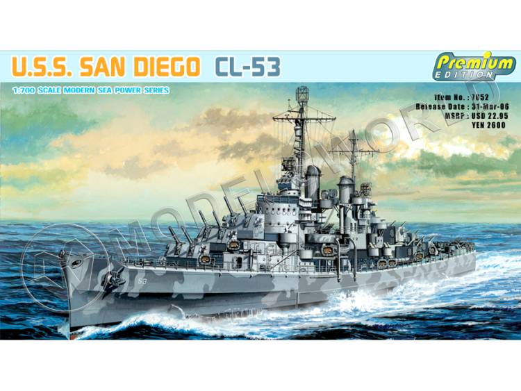 Склеиваемая пластиковая модель Легкий Крейсер U.S.S. San Diego CL-53. Масштаб 1:700 - фото 1