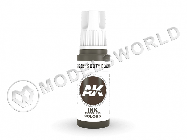 Акриловая краска AK Interactive 3rd GENERATION Ink. Sooty Black. 17 мл - фото 1