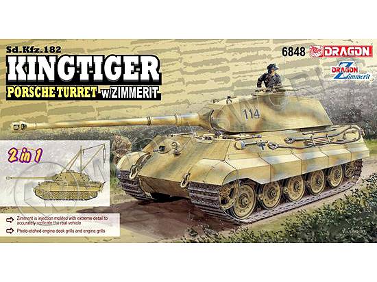 Склеиваемая пластиковая модель Немецкий танк King Tiger, башня Порше, с циммеритом и лебедкой (2 в 1). Масштаб 1:35 - фото 1