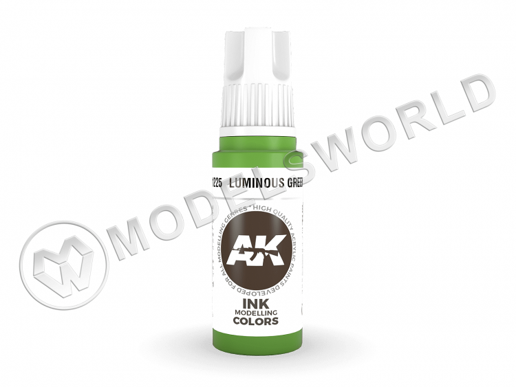 Акриловая краска AK Interactive 3rd GENERATION Ink. Luminous Green. 17 мл - фото 1