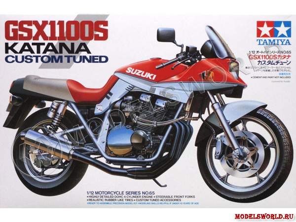 Склеиваемая пластиковая модель мотоцикла Suzuki GSX1100S Katana `Custom Tuned`. Масштаб 1:12 - фото 1
