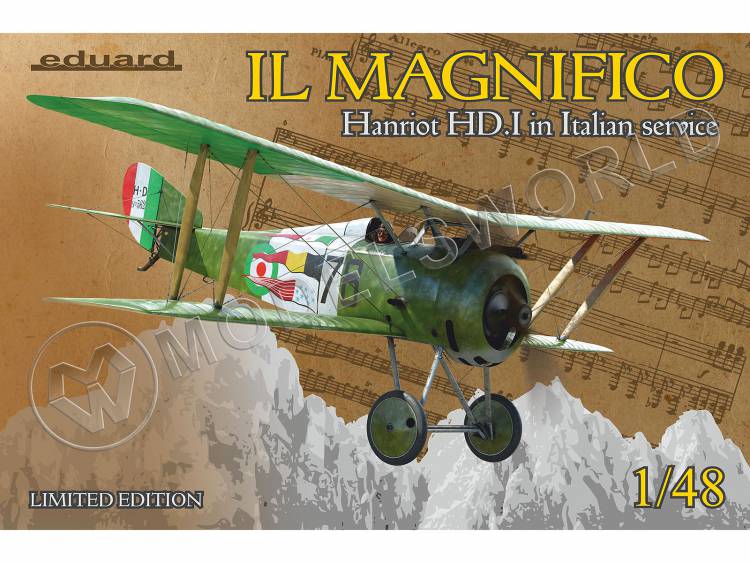Склеиваемая пластиковая модель самолета IL MAGNIFICO Hanriot HD. I в итальянских ВВС, Limited Edition. Масштаб 1:48 - фото 1