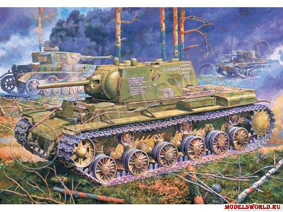 Склеиваемая пластиковая модель Тяжелый танк КВ-1. 1941г поздняя версия. Масштаб 1:35 - фото 1