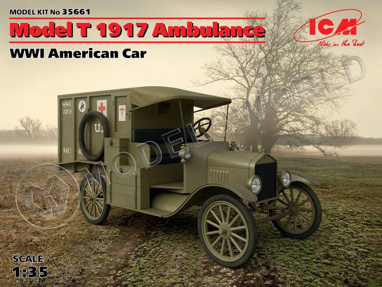 Склеиваемая пластиковая модель Model T 1917 санитарная, Американский автомобиль І МВ + маска и фототравление. Масштаб 1:35 - фото 1
