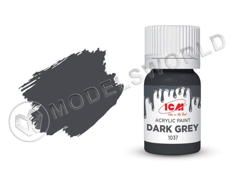Акриловая краска ICM, цвет Темно-серый (Dark Grey), 12 мл - фото 1