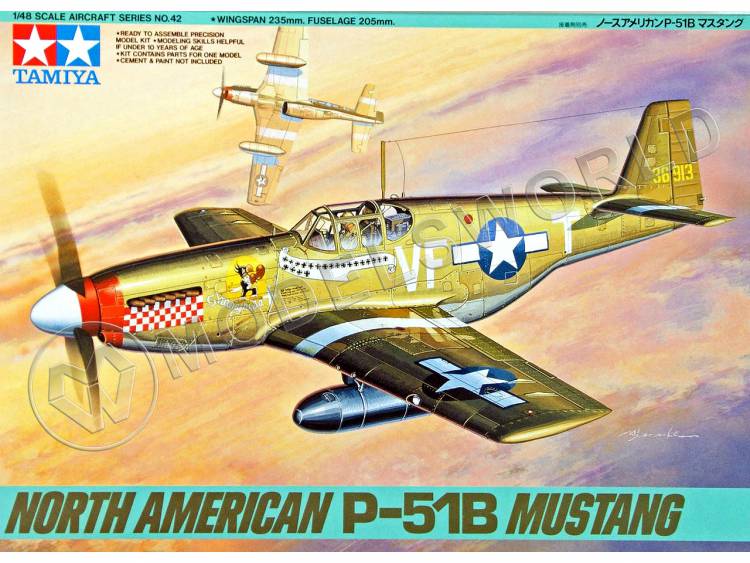 Склеиваемая пластиковая модель американский истребитель P-51B Mustang. Масштаб 1:48 - фото 1