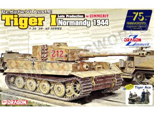 Склеиваемая пластиковая модель Немецкий танк Pz.Kpfw. VI Ausf. E Tiger I w/zimmerit, Нормандия 1944 г.. Масштаб 1:35 - фото 1