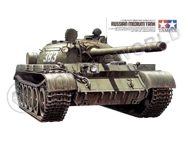 Склеиваемая модель Российский танк 1958 г., с 100 мм пушкой и пулеметом ДШК и фигурой командира. Масштаб 1:35 - фото 1
