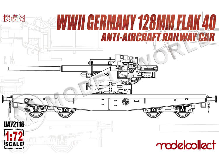 Склеиваемая пластиковая модель Немецкая противоздушная 128 мм пушка Flak 40 на железнодорожной платформе. Масштаб 1:72 - фото 1