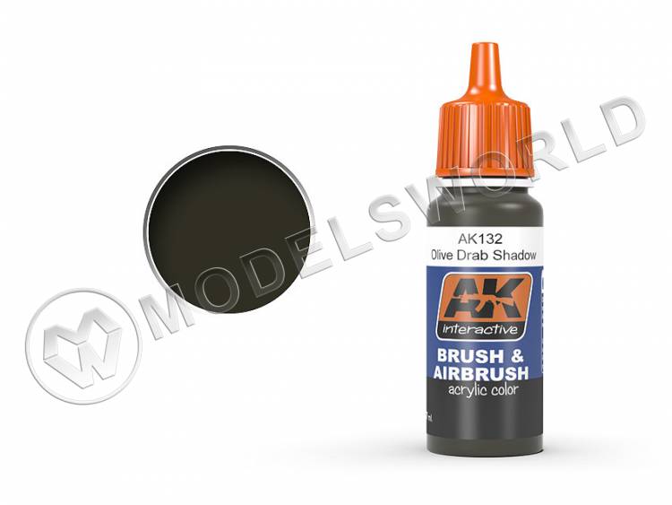 Акриловая краска AK Interactive Brush & Airbrush Series. Olive drab shadow. 17 мл - фото 1