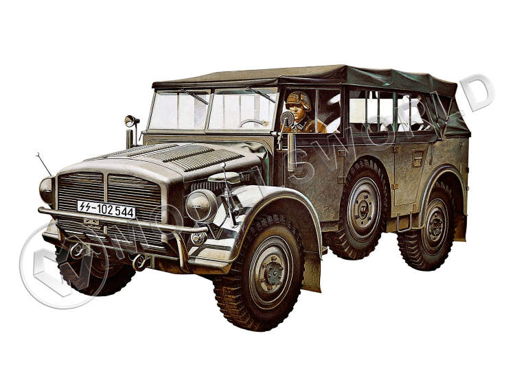 Склеиваемая модель  Немецкий штабной автомобиль Ger. Horch Type 1A с фигурой водителя. Масштаб 1:35 - фото 1