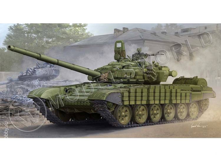 Склеиваемая пластиковая модель советский танк T-72Б/Б1 с реактивной бронёй контакт-1. Масштаб 1:35 - фото 1